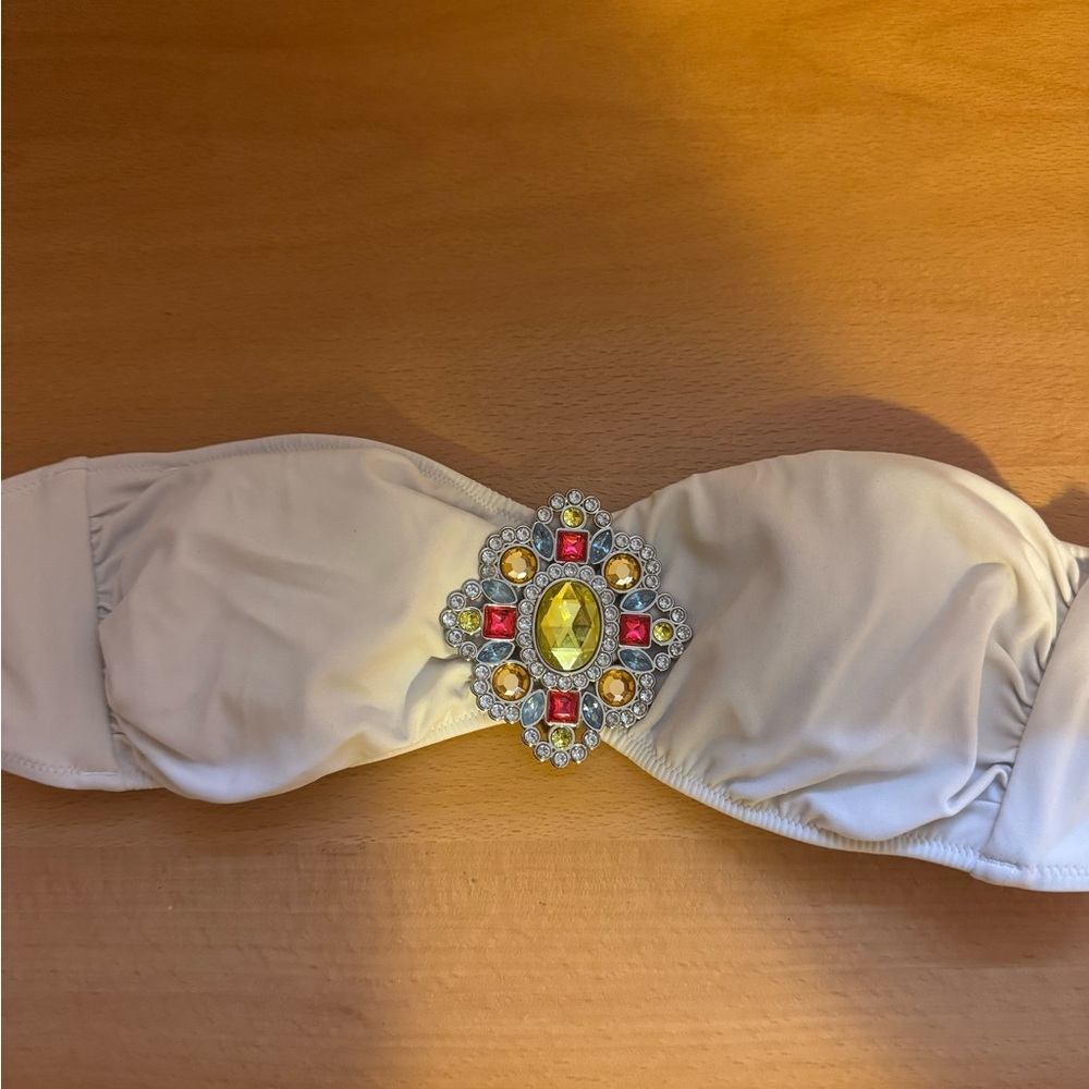 Victoria's Secret White Bandeau Bikini Top with Jeweled Accent
